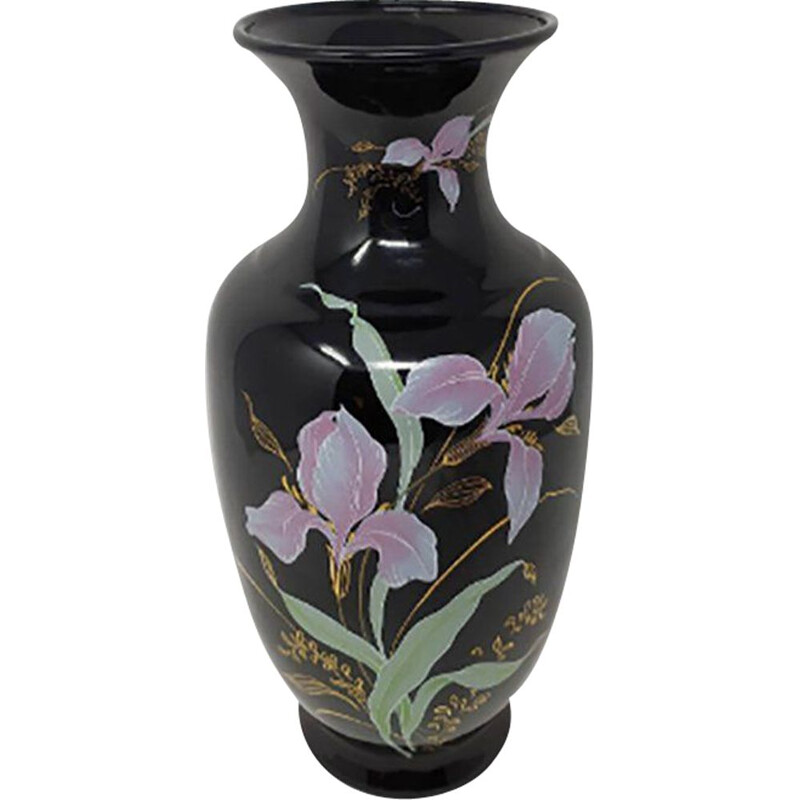 Vintage Ceramic Vase with Flowers Motifs, French 1950s