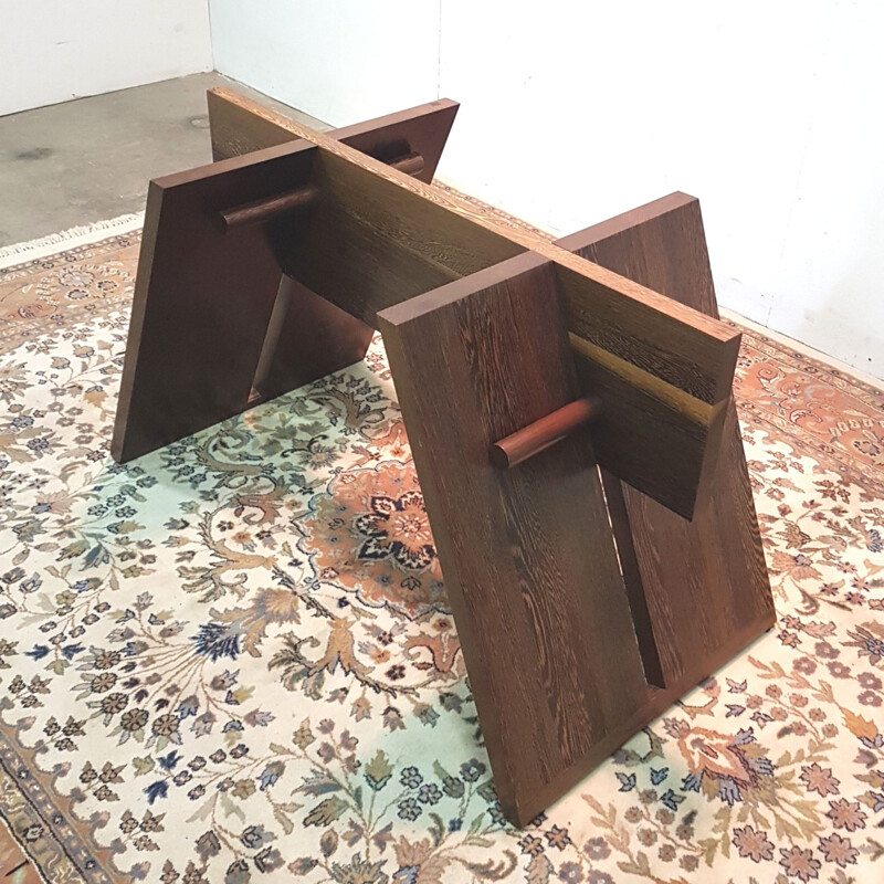 Vintage Brutalist architectual wenge and glass dining table, 1970s