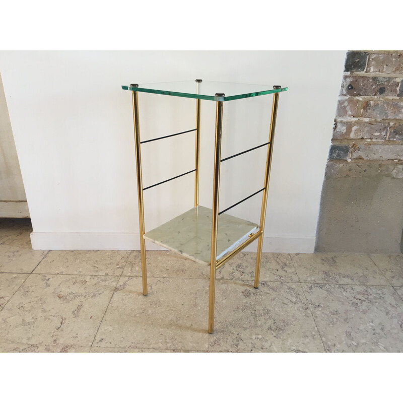 Vintage Bedside Table or Glass and Marble Side Table