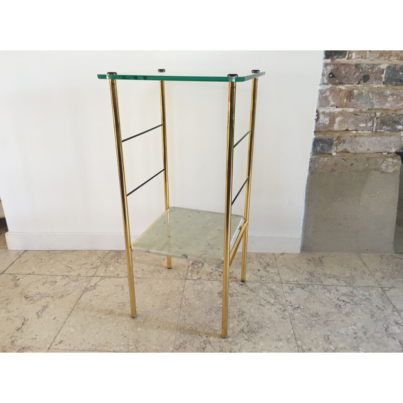 Vintage Bedside Table or Glass and Marble Side Table