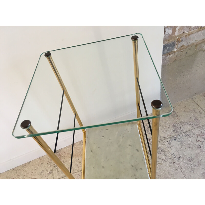 Vintage Bedside Table or Glass and Marble Side Table