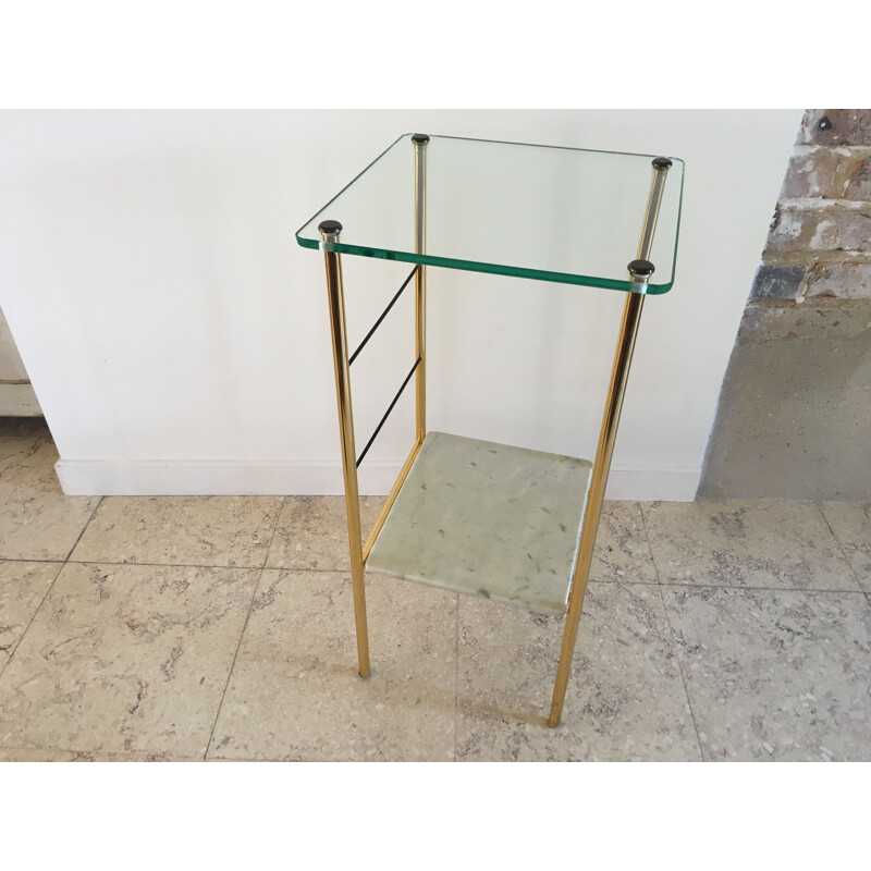 Vintage Bedside Table or Glass and Marble Side Table