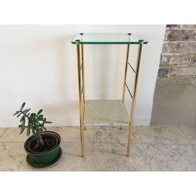 Vintage Bedside Table or Glass and Marble Side Table