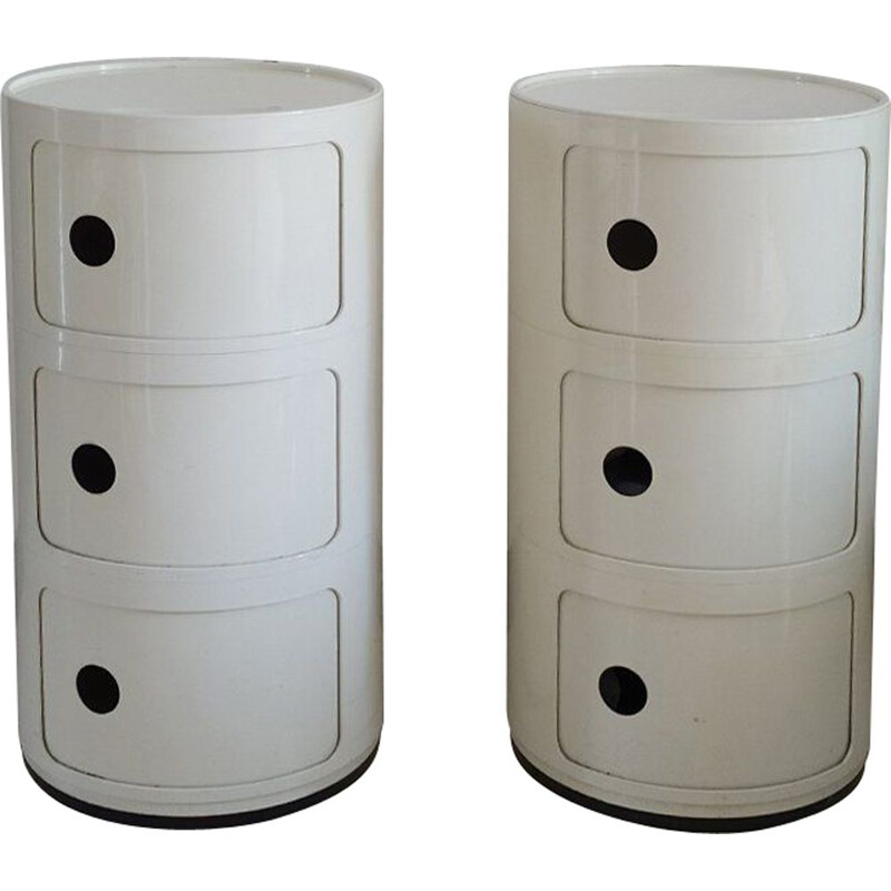 Pair of vintage White Plastic Modular Cabinets by Anna Castelli Ferrieri for Kartell Italian, 1970s