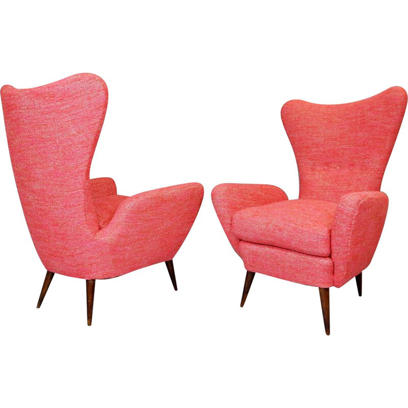 Pair of vintage armchairs with backrest by Paolo Buffa, Italian 1950