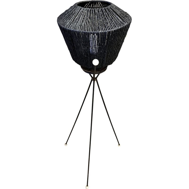 Vintage black tripod floor lamp 1950