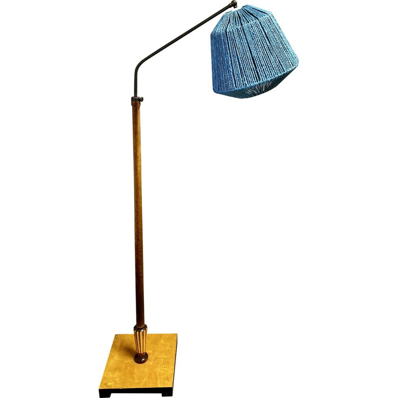 Vintage floor lamp walnut brass modular cord 1950