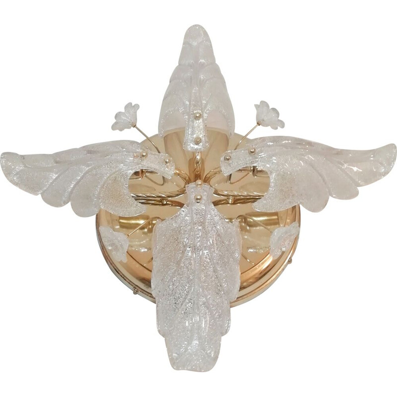 Vintage glazen plafondlamp met ronde verchroomde metalen structuur van Murano