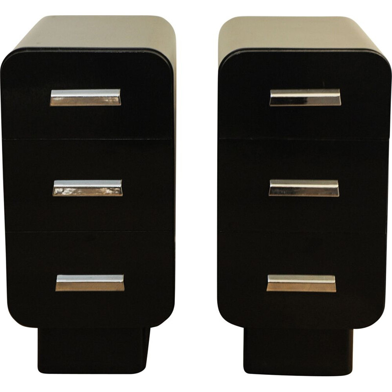 Pair of vintage Industrial Bauhaus Black and Chrome Bedside Cabinets