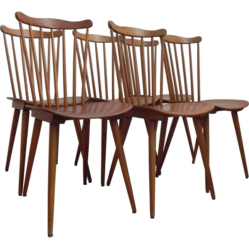 Set of six Baumann French chairs in wood - 1960s