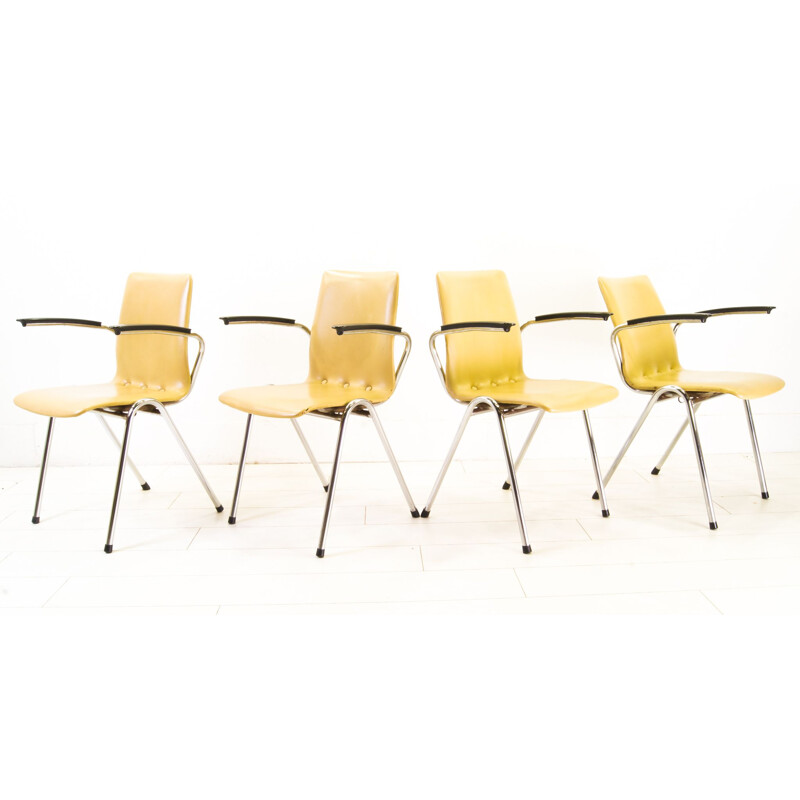 Set of 4 Vintage Gispen Arm Chairs Martin de Wit 1950s