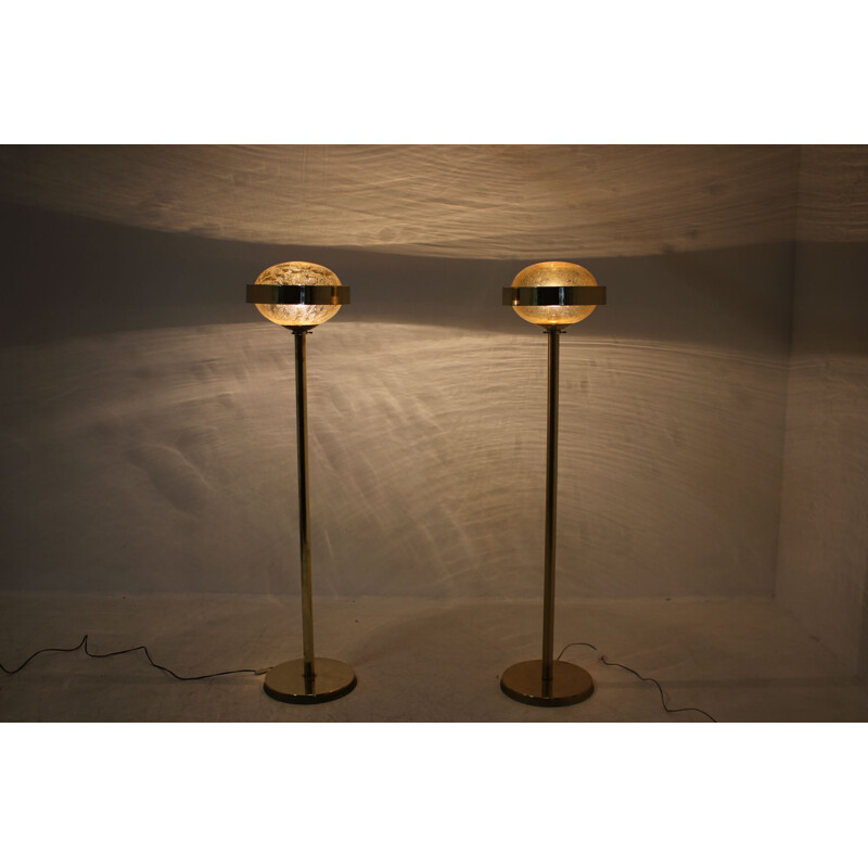 Pair of vintage Preciosa Gold Floor Lamp, Czechoslovakia