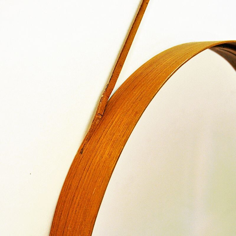 Vintage Round Teak mirror 40 cmD Glasmäster Markaryd Swedish 1960s