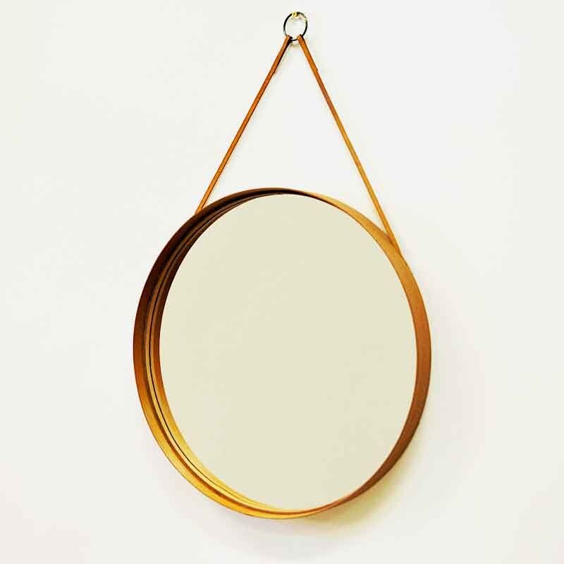 Vintage Round Teak mirror 40 cmD Glasmäster Markaryd Swedish 1960s