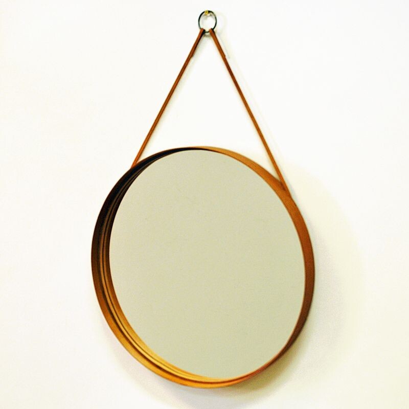 Miroir rond vintage en teck 40 cmD Glasmäster Markaryd suédois 1960