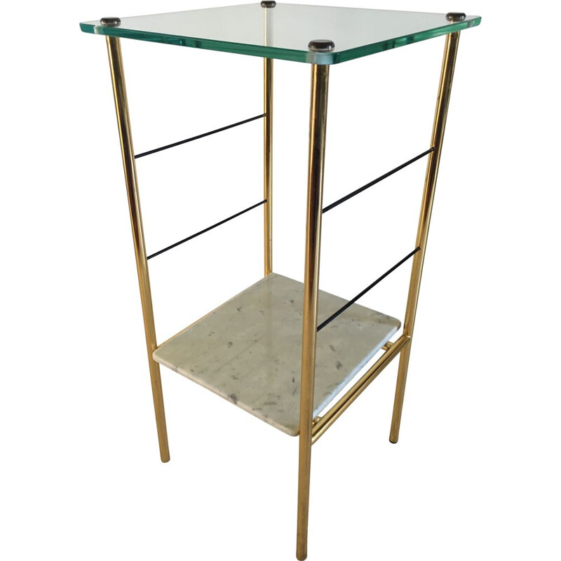 Vintage Bedside Table or Glass and Marble Side Table