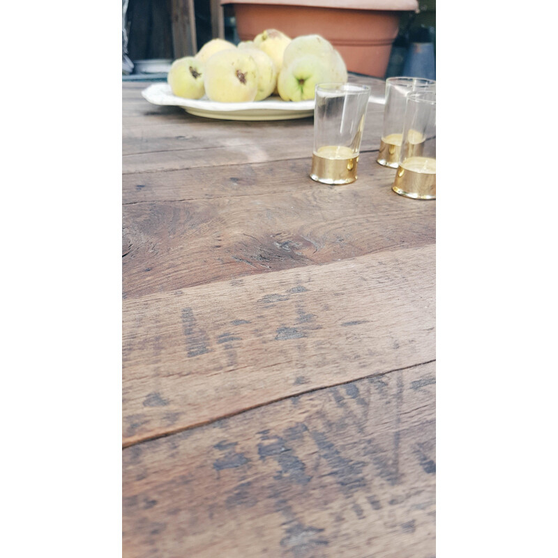 Table basse vintage industrielle bleue métal et bois, 1950