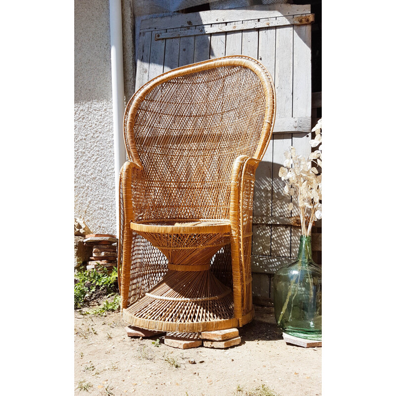 Fauteuil vintage Emmanuelle en rotin, 1960