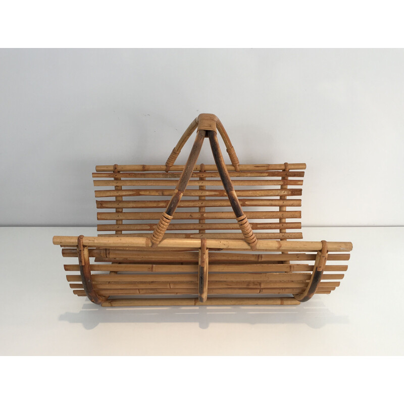 Vintage rattan firewood holder, 1970