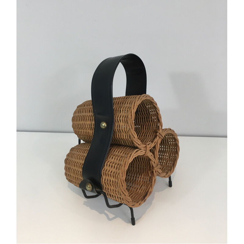 Portabottiglie in rattan vintage, 1970