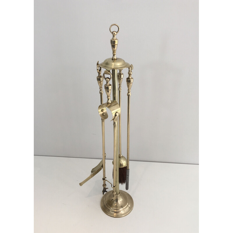 Vintage neoclassical brass fire set, 1970