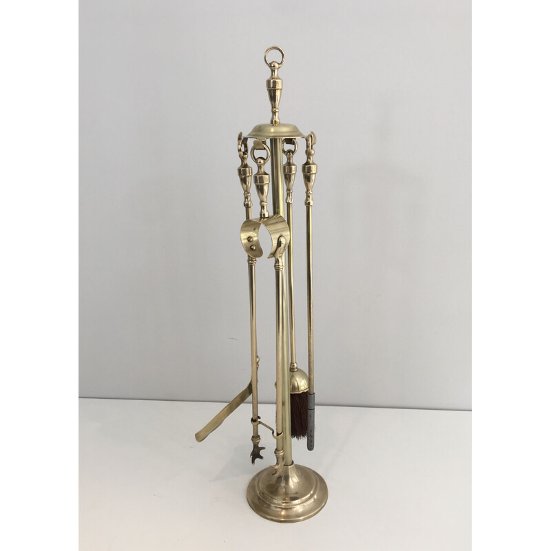 Vintage neoclassical brass fire set, 1970