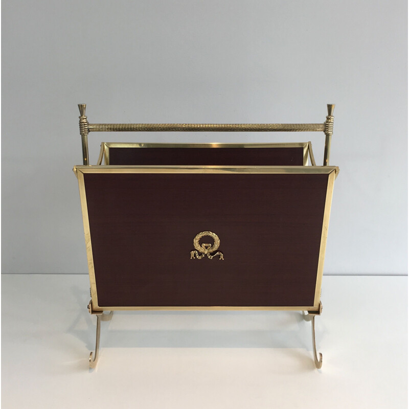 Vintage brass and neoclassical mahogany magazine rack for the Jansen house, 1940