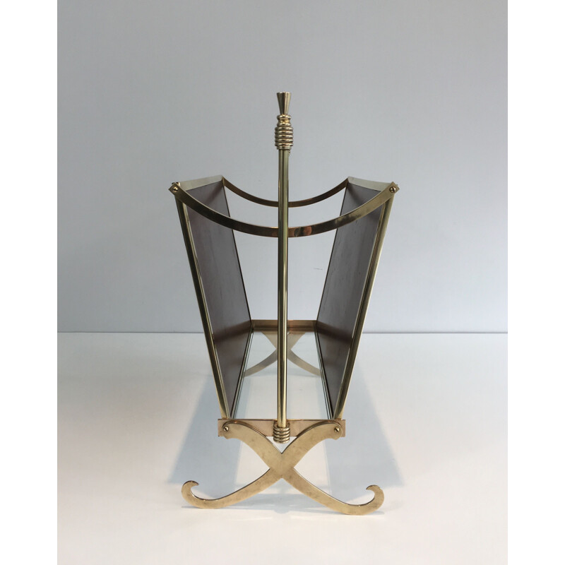 Vintage brass and neoclassical mahogany magazine rack for the Jansen house, 1940