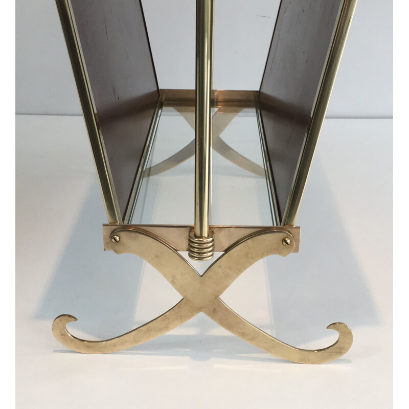 Vintage brass and neoclassical mahogany magazine rack for the Jansen house, 1940