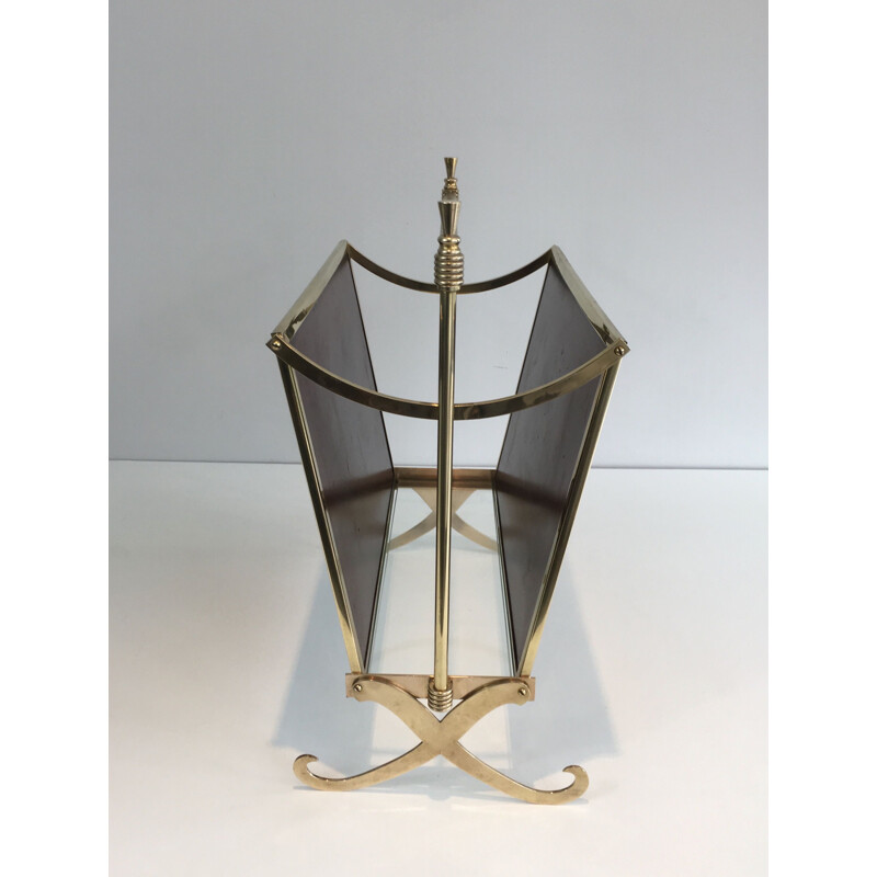 Vintage brass and neoclassical mahogany magazine rack for the Jansen house, 1940