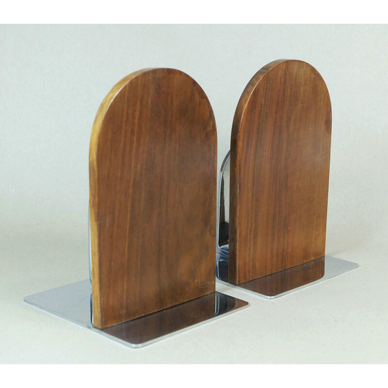 Ruppel Geschützt set of two bookends in wood and metal, Marianne BRANDT - 1930s