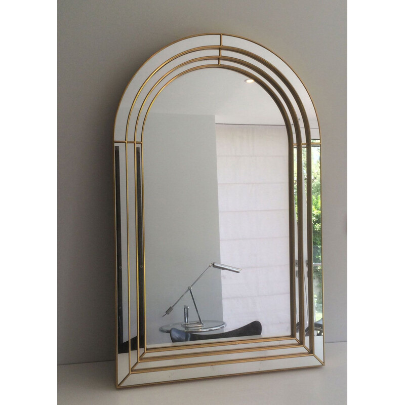 Grand Miroir vintage en Bois Doré, Plexiglass et Miroir, 1970