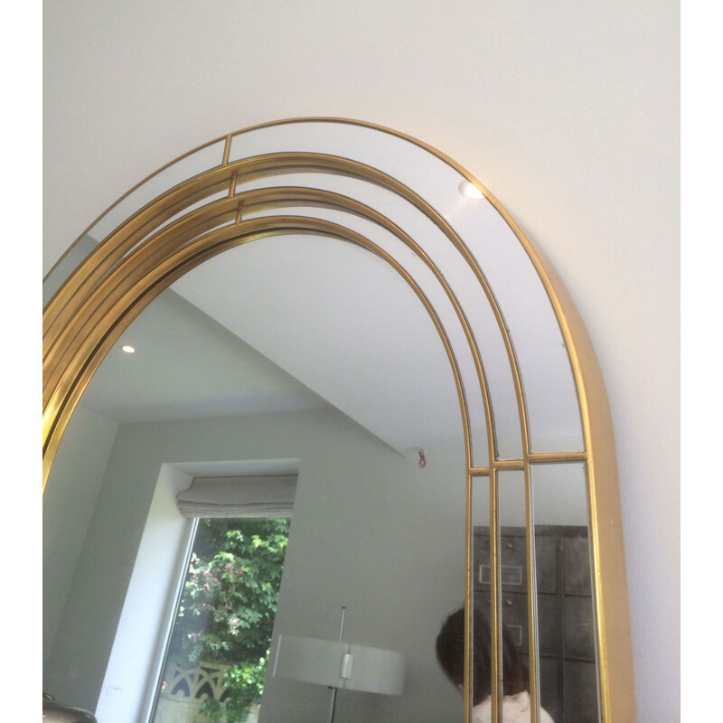 Vintage Large Mirror in Golden Wood, Plexiglass and Mirror, 1970s