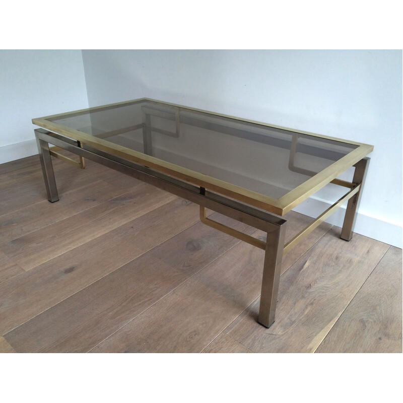 Vintage Brushed Steel and Brass Bass Table, 1970s 