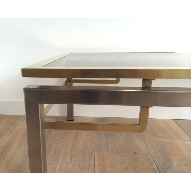 Vintage Brushed Steel and Brass Bass Table, 1970s 