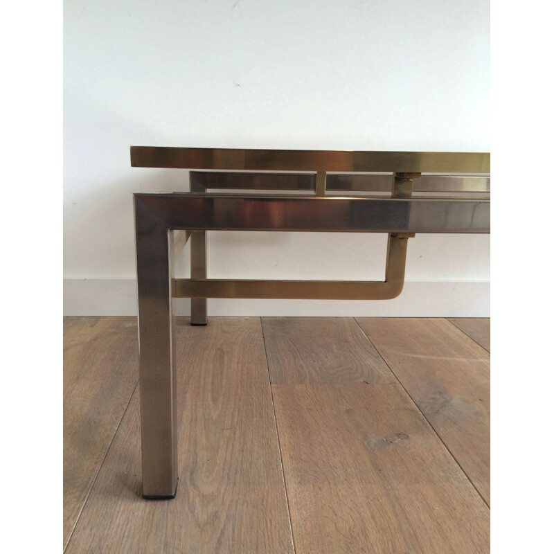 Vintage Brushed Steel and Brass Bass Table, 1970s 