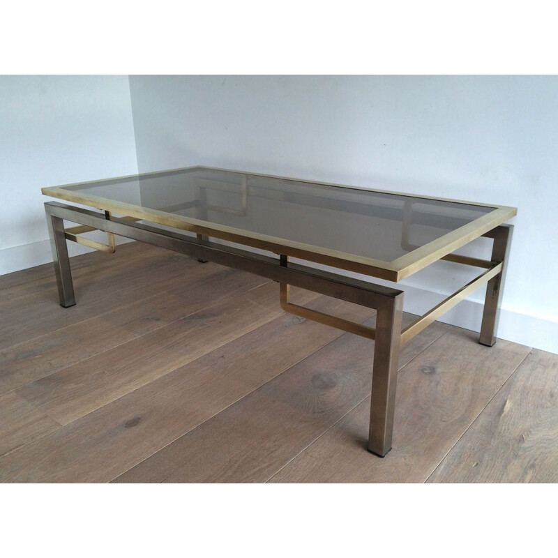 Vintage Brushed Steel and Brass Bass Table, 1970s 