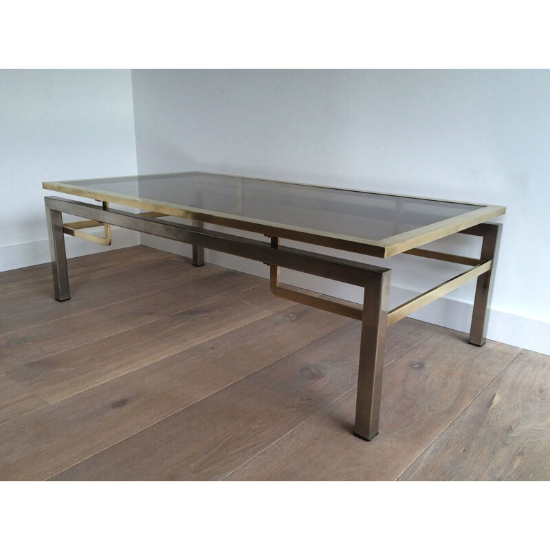 Vintage Brushed Steel and Brass Bass Table, 1970s 