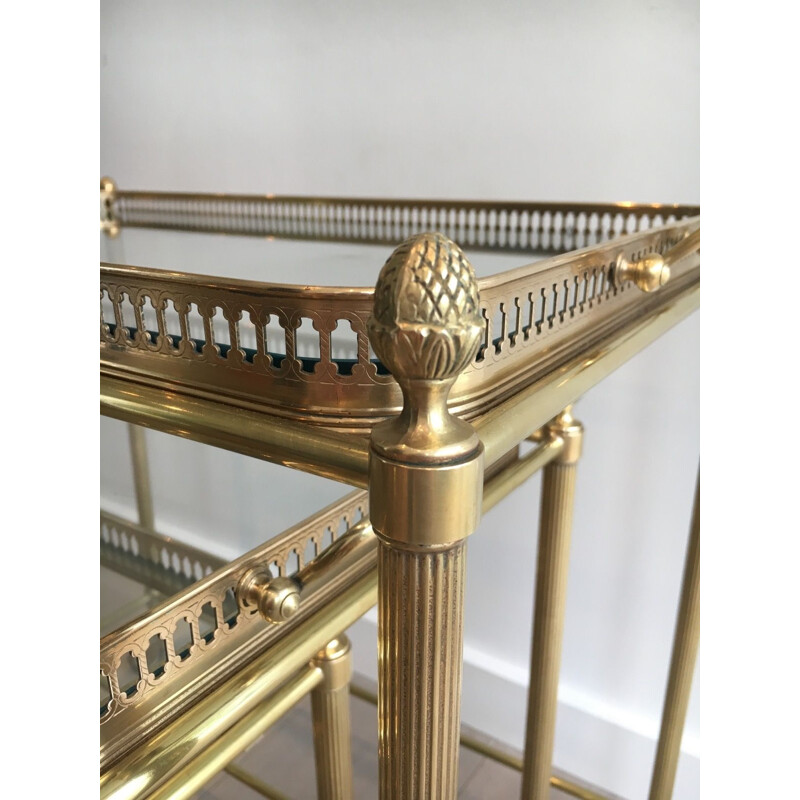 Set of 3 Vintage Brass Nesting Tables with Neoclassical Wheels, 1940