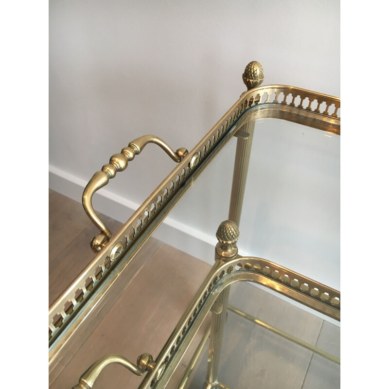 Set of 3 Vintage Brass Nesting Tables with Neoclassical Wheels, 1940