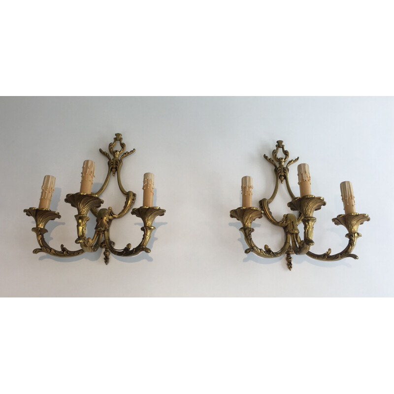 Pair of vintage Louis XV style wall lights, 1960