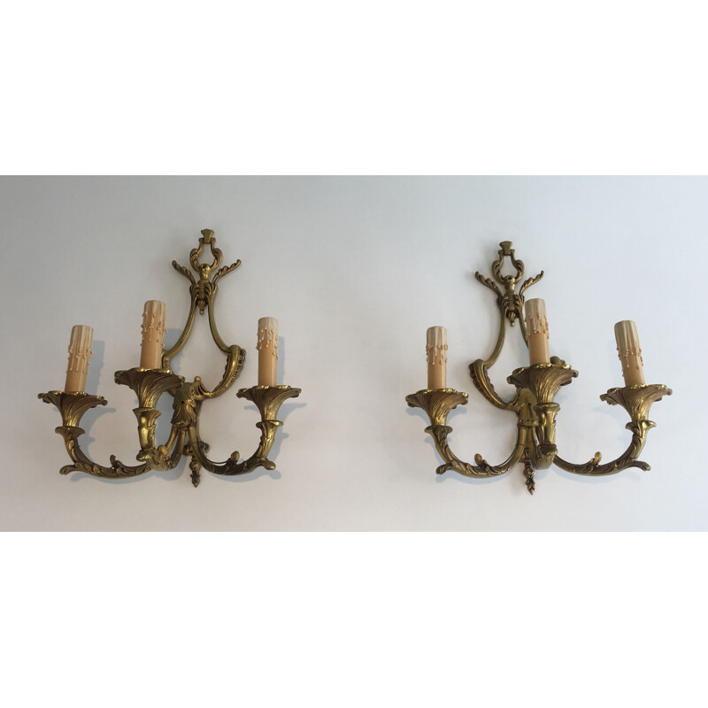 Pair of vintage Louis XV style wall lights, 1960