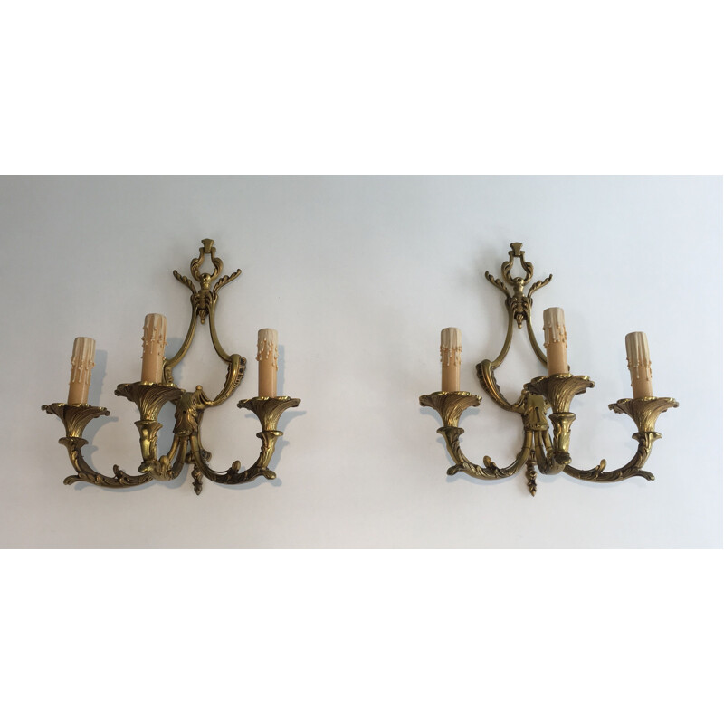 Pair of vintage Louis XV style wall lights, 1960