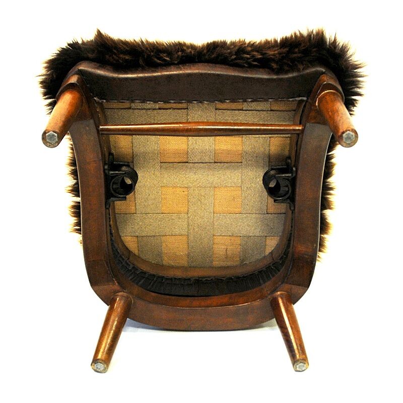 Vintage Rocking Sheep skin chair by Peter Hvidt, Denmark 1940s