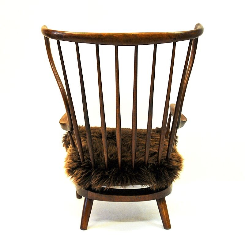 Vintage Rocking Sheep skin chair by Peter Hvidt, Denmark 1940s