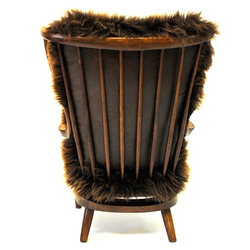 Vintage Rocking Sheep skin chair by Peter Hvidt, Denmark 1940s