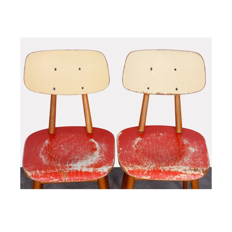 Pair of red vintage chairs for Ton, 1960s