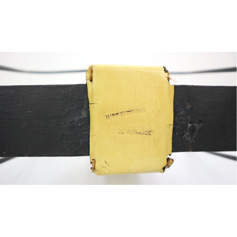 Portariviste vintage in pelle gialla e ferro nero Jacques Adnet Francia 1950