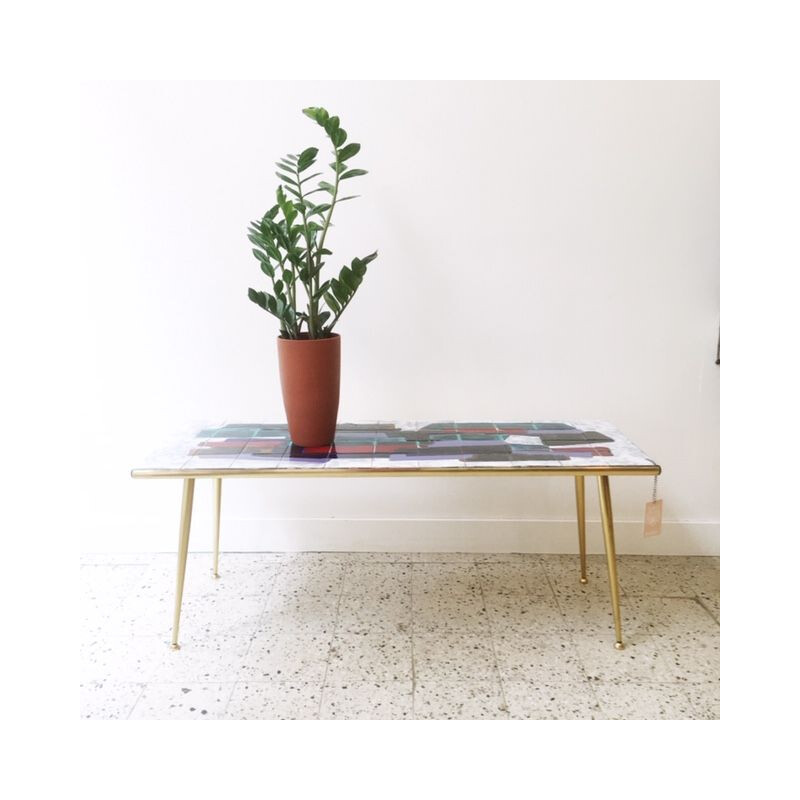 Vintage Coffee Table with ceramic tiles, 1960s