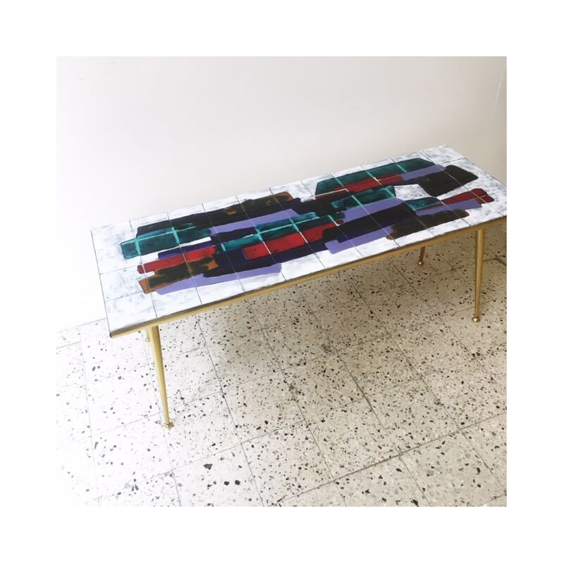 Vintage Coffee Table with ceramic tiles, 1960s